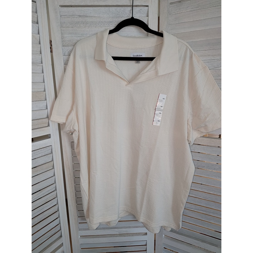 Goodfellow & Co Mens XXL Cream Textured Short Sleeve Johnny Collar Polo